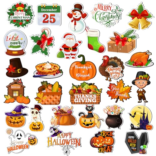 Funtery 30Pcs Holiday Refrigerator Magnets Set – Thanksgiving, Halloween & Christmas (Pumpkin Theme)
