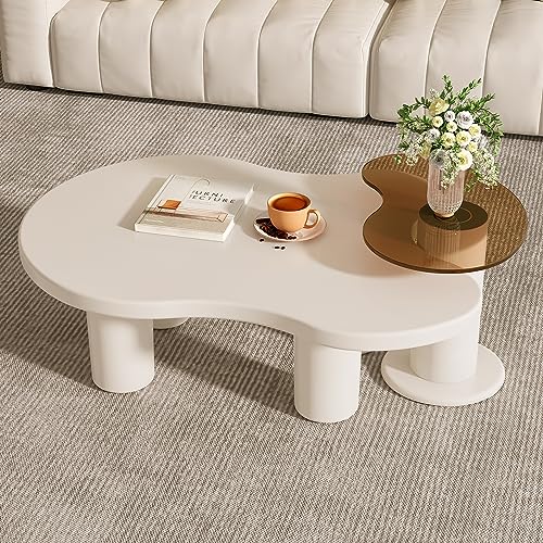 Modern Cloud Nesting Coffee Table Set of 2, Cream White Accent Tables