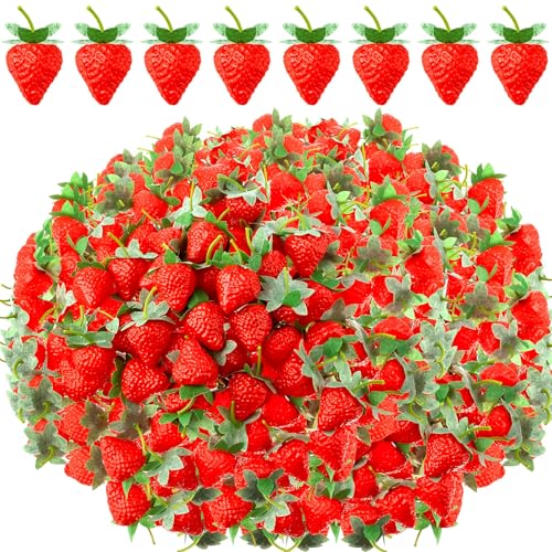 150 Pcs Realistic Artificial Strawberries - Faux Plastic Decor for Events & Home
