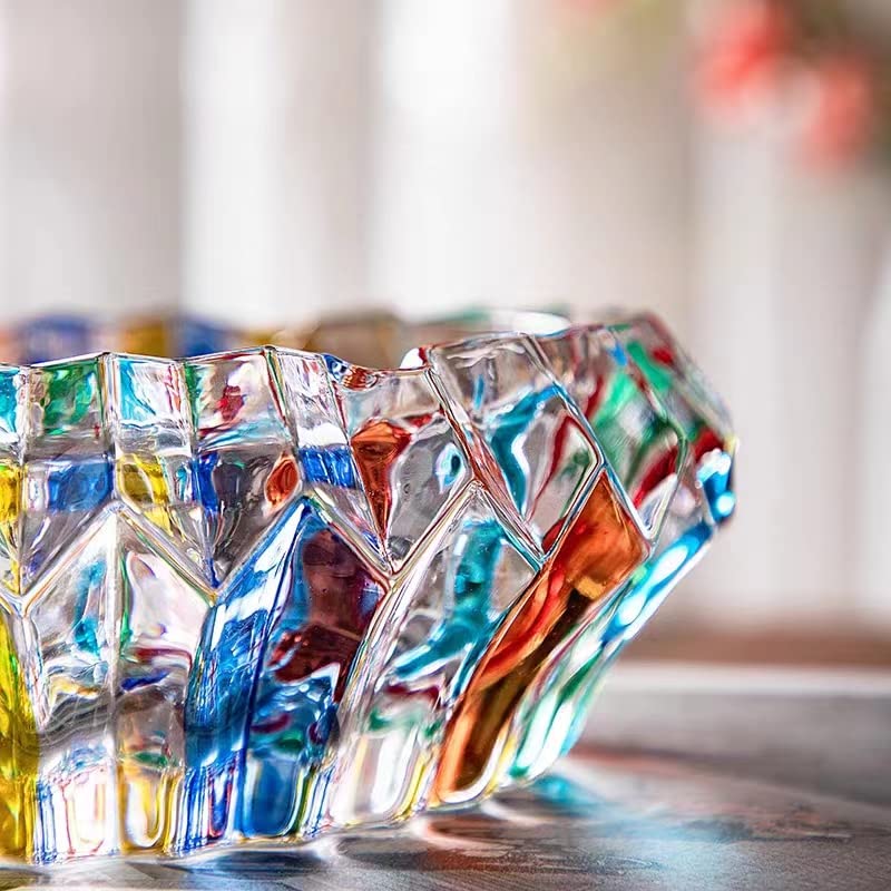 Colorful Crystal Glass Ashtray - 5.5-inch Heavy Desktop Ash Tray Holder
