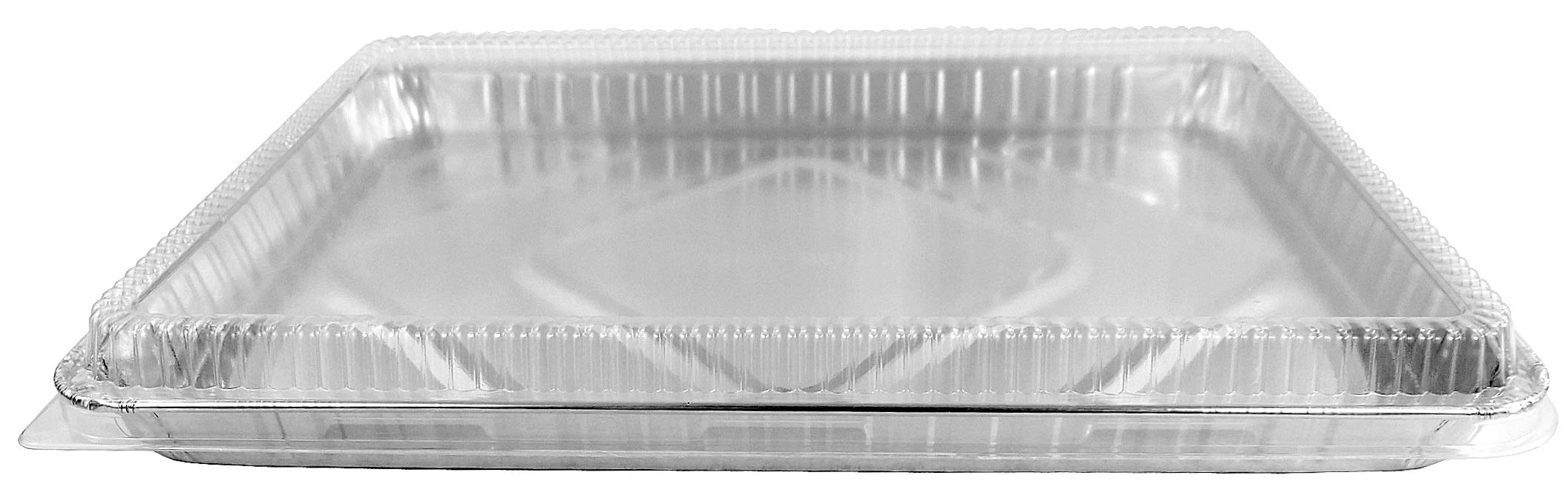 1/2 Size Sheet Cake Aluminum Foil Pan w/Clear Low Dome Lid (Pack of 10 Sets) 17.1 L x 12.3 W x 1.25 D