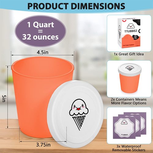 TTUBBIEZ Ice Cream Containers (2 Pack - 1 Quart Each), Ice Cream Containers for Homemade Ice Cream, Ice Cream Storage Containers for Freezer, 1 Quart Freezer Containers for Ice Cream Storage - Berry