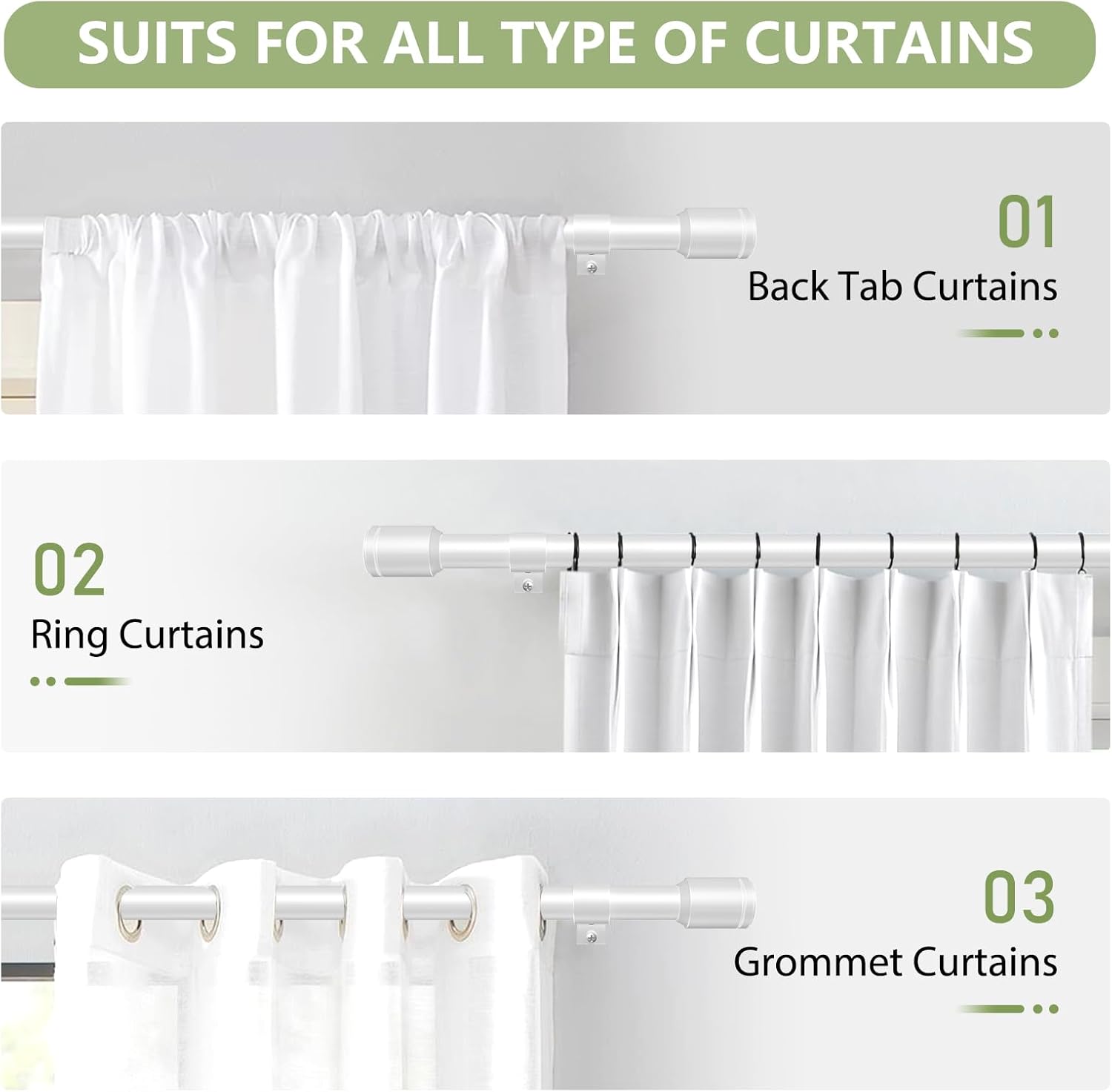 Adjustable 5/8” Diameter White Curtain Rods by [Brand Name] | 30-120 Inch for Windows with Brackets