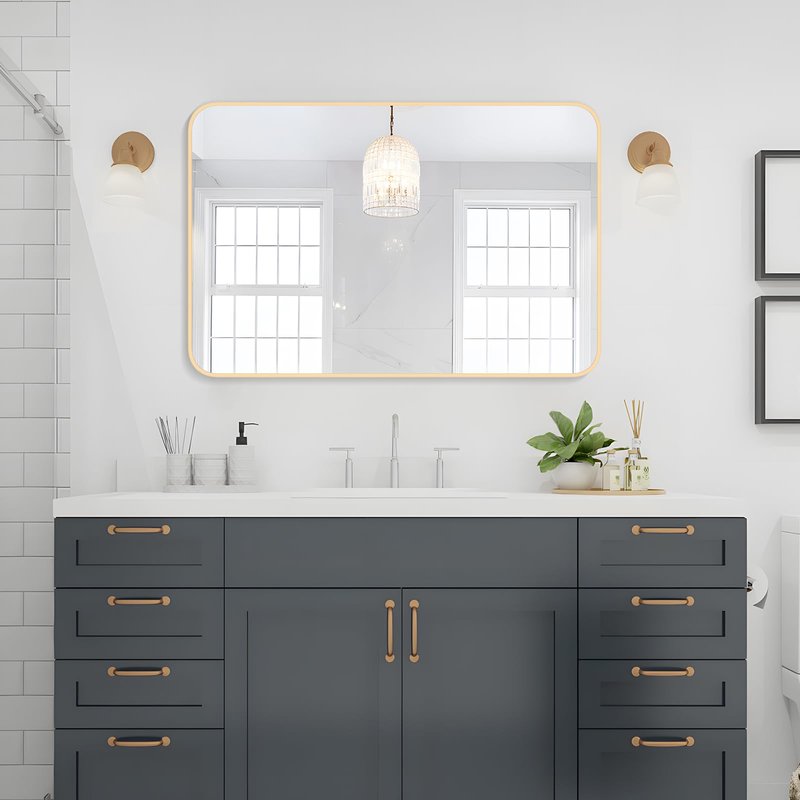 FUWU HOME Wood Bathroom Mirror for Wall 24" x 36" Black Rounded Corner Rectangle Mirror with Wooden Framed for Vanity, Entryway, Living Room and Bedroom Home Wall Decor (24" x 36"Black)