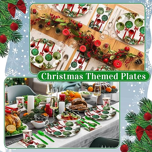 Umigy Christmas Oval Paper Plate and Napkin Set - Green & Greenery, 350 pcs