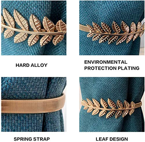4-Pack Gold Leaf Curtain Tiebacks, Elastic Spring Curtain Holdbacks for Drapes