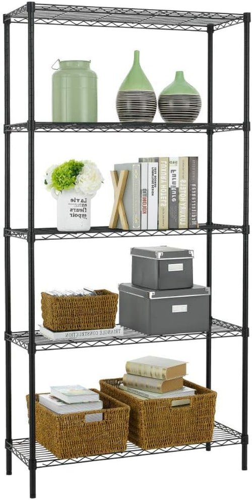 BestOffice 5-Tier Wire Storage Shelves - Heavy-Duty Metal | Adjustable Racks | 36x14x72 | Black | Holds Up to 1000 lbs | Easy No-Tool Assembly for Home & Garage