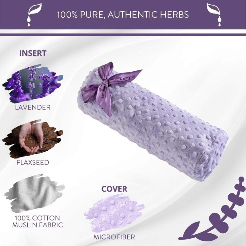 Sonoma Lavender Lavender Bolster Roll, Lilac Dot Microwaveable, Hot/Cold Neck Pillow, Soothing and Pain Relief for Neck, Low Back or Behind The Knees, Removable/Washable Cover, Handcrafted Co