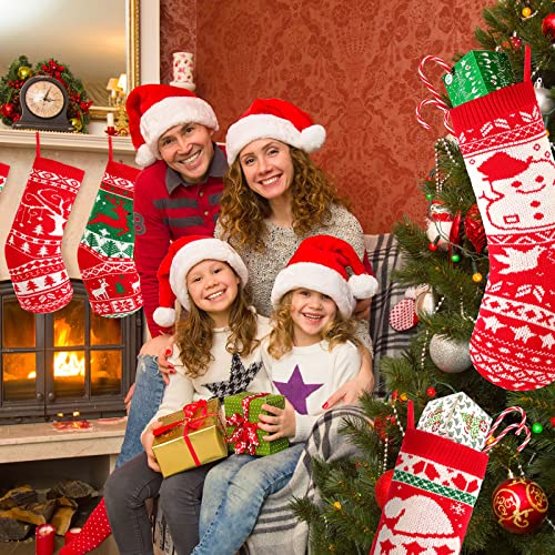 Cindeer 8 Pack 18 Inch Knit Christmas Stockings Santa Snowman Reindeer Holiday Decor