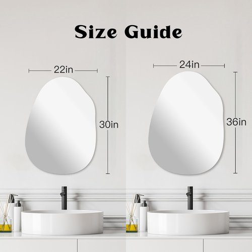 Irregular Frameless Bathroom Mirror,24 x 36 Inch Asymmetrical Wall Mirror with Wood Frame,Vanity Modern Tempered Glass Mirror for Bedroom,Entryway,Living Room