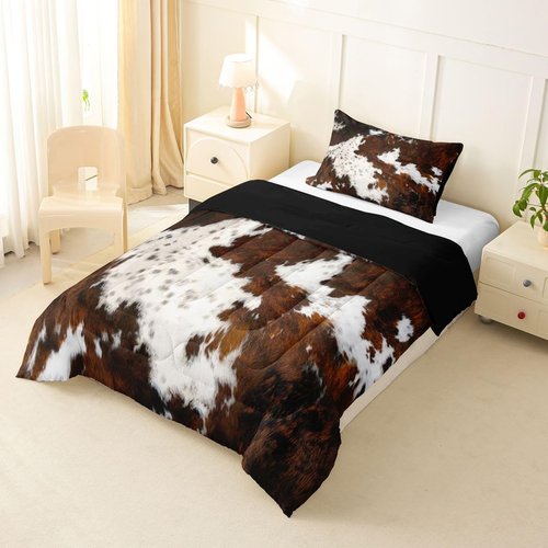Erosebridal Milk Cow Print Comforter Set for Boys Girls,Black Brown Cowhide Western Bedding,Rustic Farmhouse Animals Skin Down Comforter,Bull Cattle Wildlife Fur Quilt Twin Cowboy Bohemian Decor