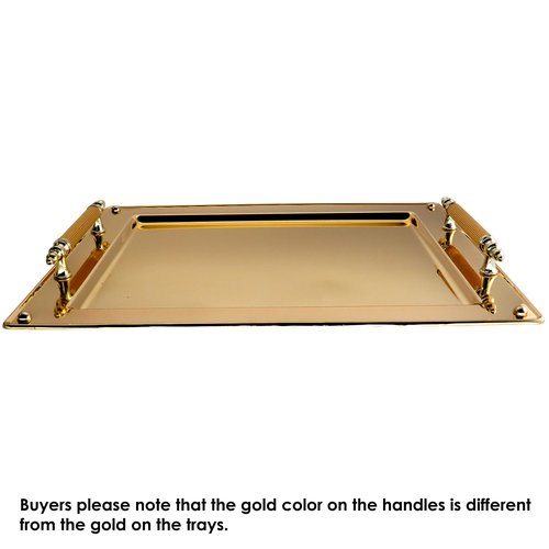 Maro Megastore (Pack of 2) 17.4 inch x 13 inch Rectangular Iron Gold Plated Serving Tray with Handles Simple Stylish Decorative Birthday Wedding Buffet Wine Decor Platter Plate Base Dish FST-001