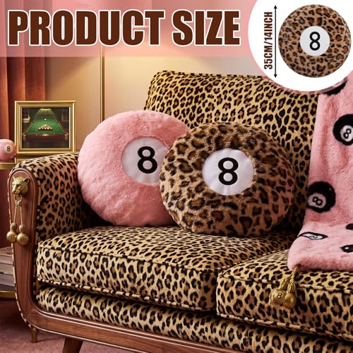 14-Inch Pink and Cheetah Print 8-Ball Plush Throw Pillow, 2-Pack