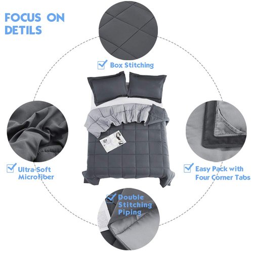 HIG 3pc Gray Oversized King Plus Comforter Set Duvet Insert, Reversible, All Season, Box Stitched, with Corner Tabs, Soft, Fluffy（128'' x 120''）