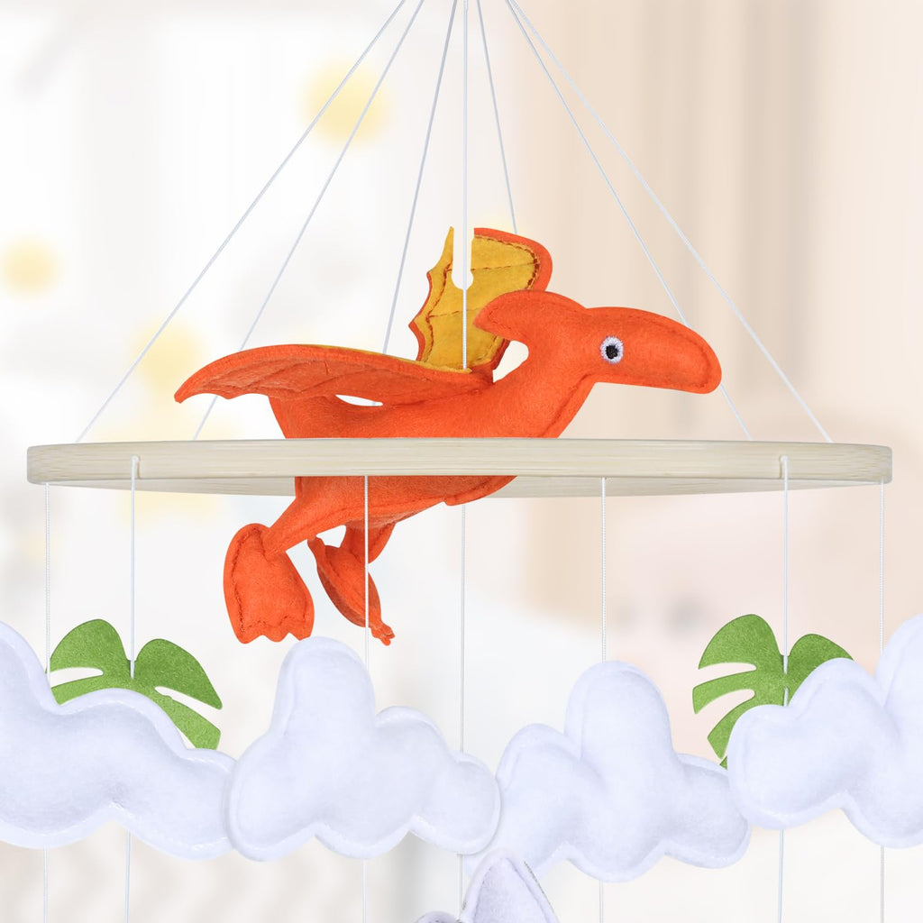 CLYMENE Dinosaur Baby Mobile for Crib | Baby Nursery Dinosaur Mobile | Gender Neutral Baby Stuff for Dinosaur Theme Nursery | Handmade Felt Hanging Dino and Mountain Room Decor for Boys & Girls