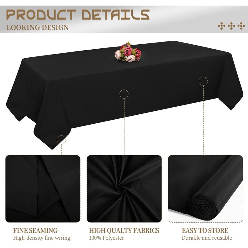 Showgeous 8 Pack Black Round Tablecloth 120 Inch Polyester Table Cloth for Tables - Washable Decorative Fabric Covers for Wedding, Dining, Party, Banquet, Buffet