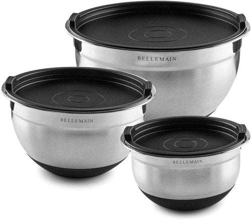 Bellemain Mixing Bowls Set - Stainless Steel Bowls with Airtight Lids | 3-Piece Kitchen Essentials for Baking & Serving