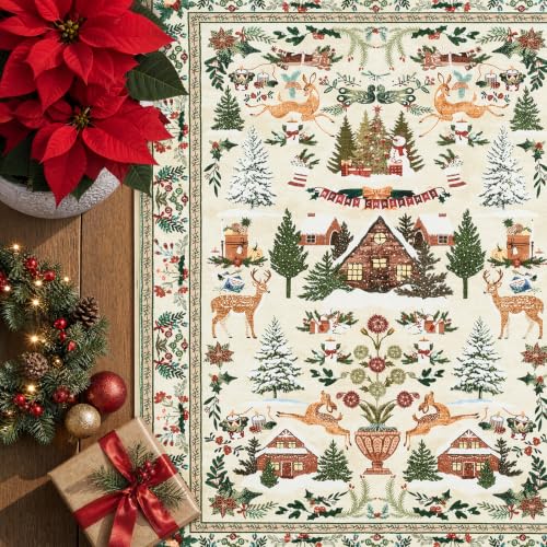 Jinchan Cabin Tales Beige 2x3 Christmas Rug for Entryway & Kitchen, Washable Holiday Decor