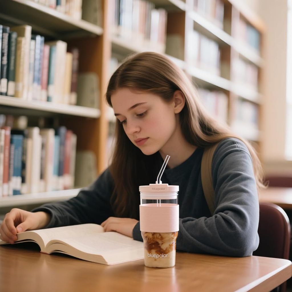 23oz/680ml Glass Tumbler with Straw and Lid - Matcha Leak-Proof Portable Travel Water Glass Cup for Smoothies, Iced Coffee,Matcha and Cold Beverages - Durable and Eco-Friendly (Pink with Sleeve)