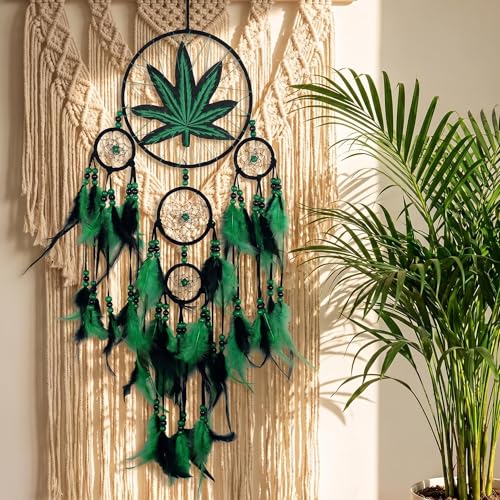 5-Ring Green Leaf Dream Catcher Wall Hanging Bohemian Home Decor
