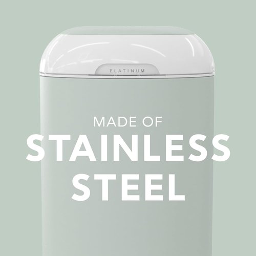 Diaper Genie Platinum Pail - Durable Stainless Steel with 1 Easy Roll Refill | Sage Green, Lasts 5 Months