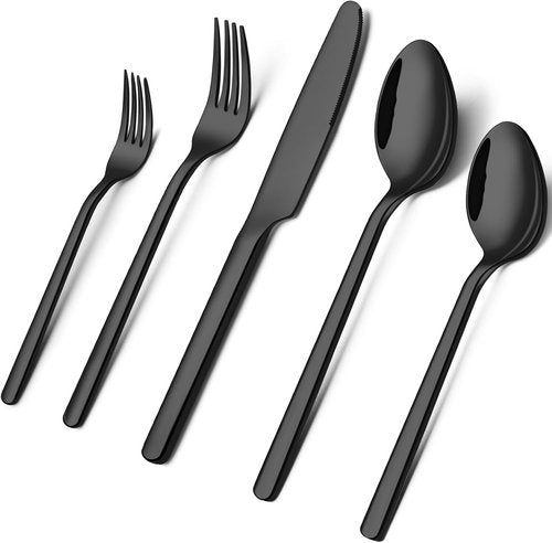KINGSTONE 20-Piece Black Silverware Set - Premium 18/10 Stainless Steel Cutlery for Home & Restaurant