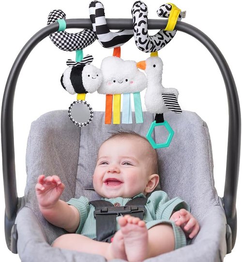 Itzy Ritzy Spiral Car Seat & Stroller Activity Toy - Engaging Hanging Toys with Mirror & Ribbons for Infants