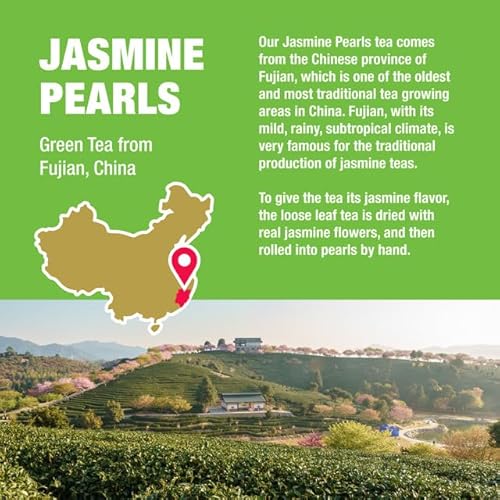 Tiesta Tea - Jasmine Pearls Green Tea, Loose Leaf, Single Origin Premium Jasmine from China, Medium Caffeinated, Makes Hot or Iced & Up to 50 Cups, 100% Pure Unblended, 5oz Refillable Tin