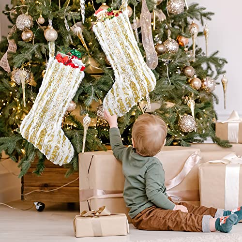 Alynsehom 4 Pack Gold Christmas Stockings 20in Faux Fur Holiday Decor