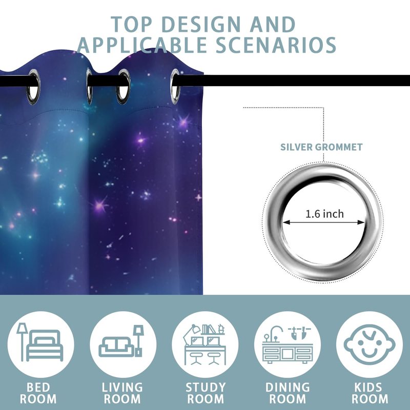 Fantasy Unicorn Blackout Curtains for Girls Boys Kids Teens Home Decor, Cute Starry Sky Stars Galaxy Grommet Thermal Insulated Drapes Darkening Window Curtain for Bedroom Living Room, 42 x 45 Inch