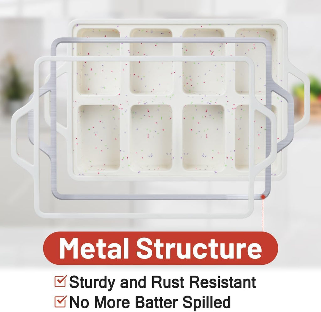 Skiennix Mini Loaf Pan - Nonstick Silicone Molds with 8 Cavities for Baking Bread & Meatloaf