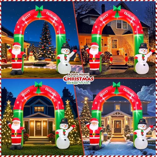 8FT Santa Snowman Arch Christmas Inflatable - Outdoor Blow Up Decor by KOOY
