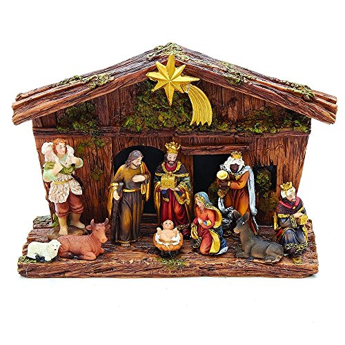 11-Piece Traditional Christmas Nativity Scene Set with Stable & Figures