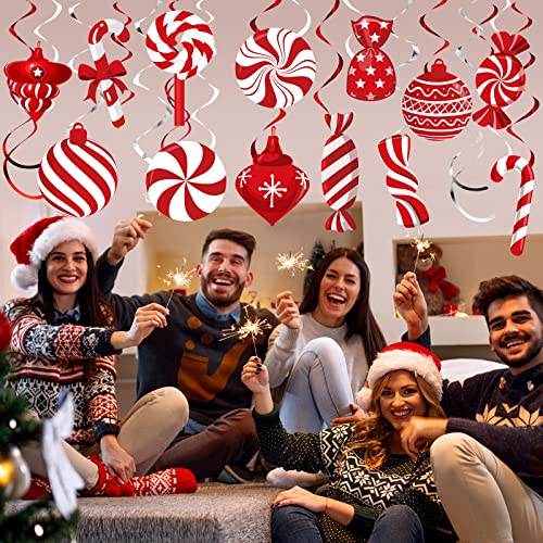 Funrous 56 Pcs Christmas Peppermint Candy Hanging Decorations Red & White Holiday Party Streamers