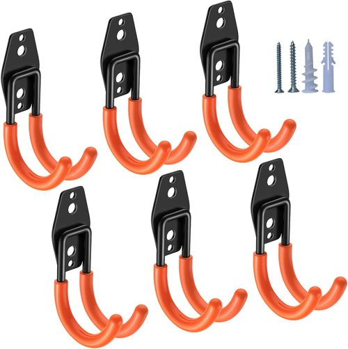 HUPBIPY Heavy Duty Garage Hooks - 6 Pack J Shaped Wall Mounted Tool Organizer for Ladders, Bikes & More