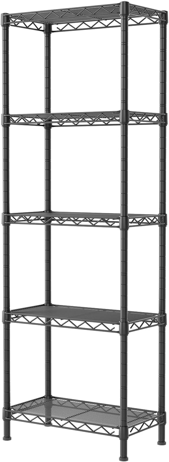 SINGAYE Metal Shelves - Adjustable Wire Shelving Unit for Kitchen, Laundry & Bathroom | 10"D x 16"W x 55"H, Black