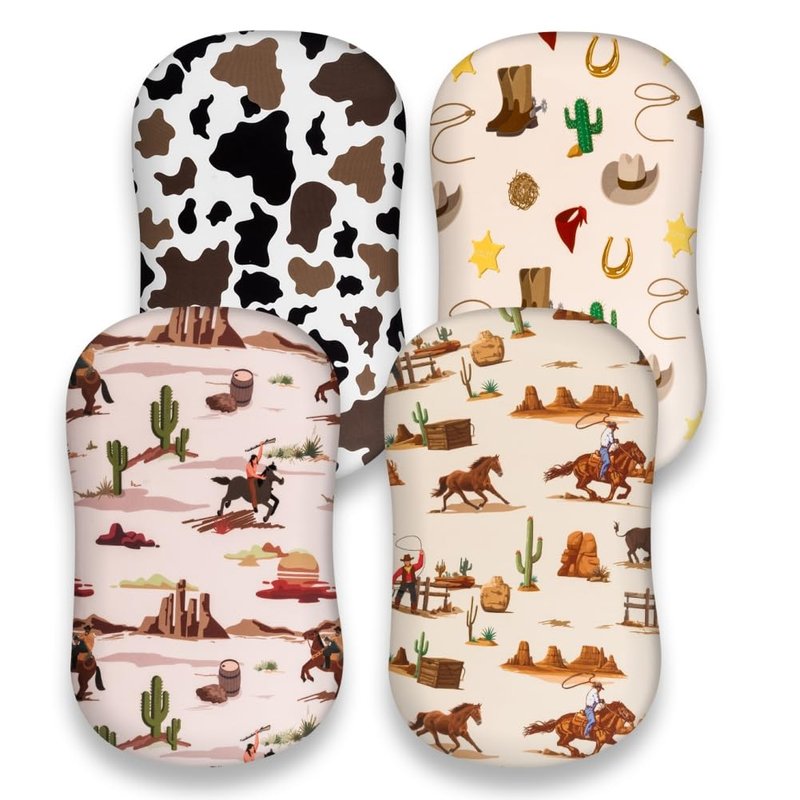 4 Pack Western Cowboy Crib Sheets Neutral Breathable Fitted Baby Sheets Nursery Sheets for Baby Boys or Girls (Bassinet Sheet)
