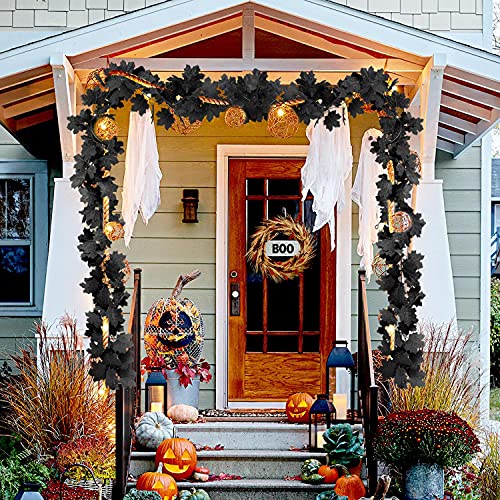 Black Maple Leaf Halloween Garland - 11.8 ft Artificial Fall Vines (2 Pack)