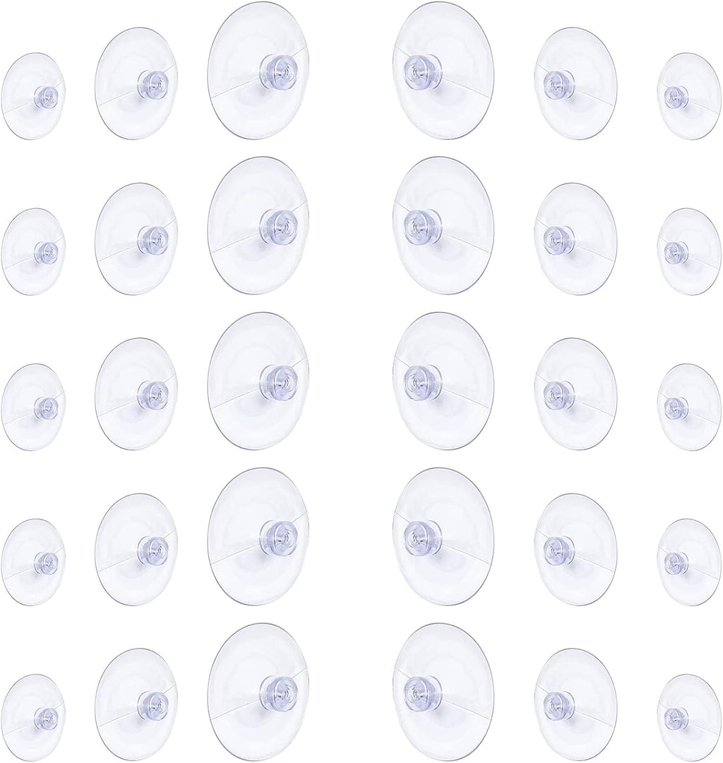 Whaline Suction Cup Pads - Clear Plastic Suckers in 3 Sizes (45mm, 30mm, 20mm) - 30 Pack