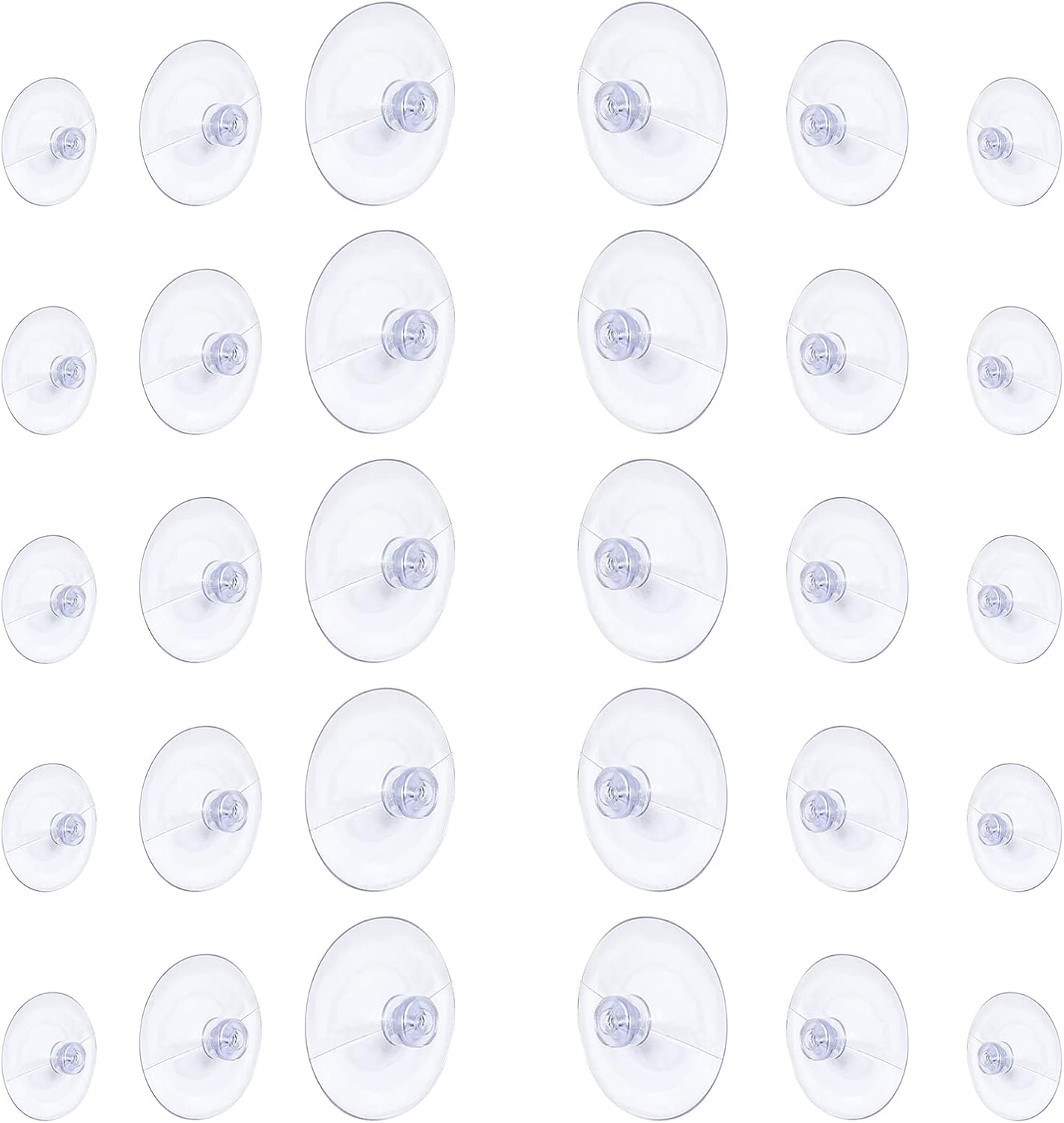 Whaline Suction Cup Pads - Clear Plastic Suckers in 3 Sizes (45mm, 30mm, 20mm) - 30 Pack