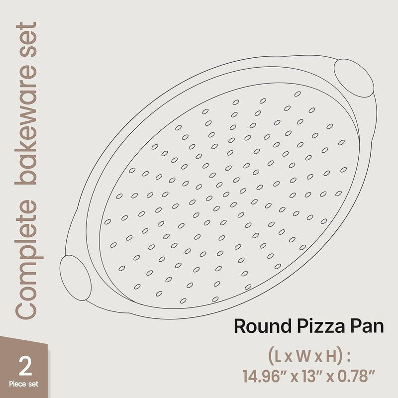 Bakken Pizza Baking Pan - Round Perforated Carbon Steel Pan with Non-Stick Marble Coating, Oversized Silicone Handle, Dishwasher Safe, High-Temperature Resistant, Durable & Easy Cleanup White, 2 Pack