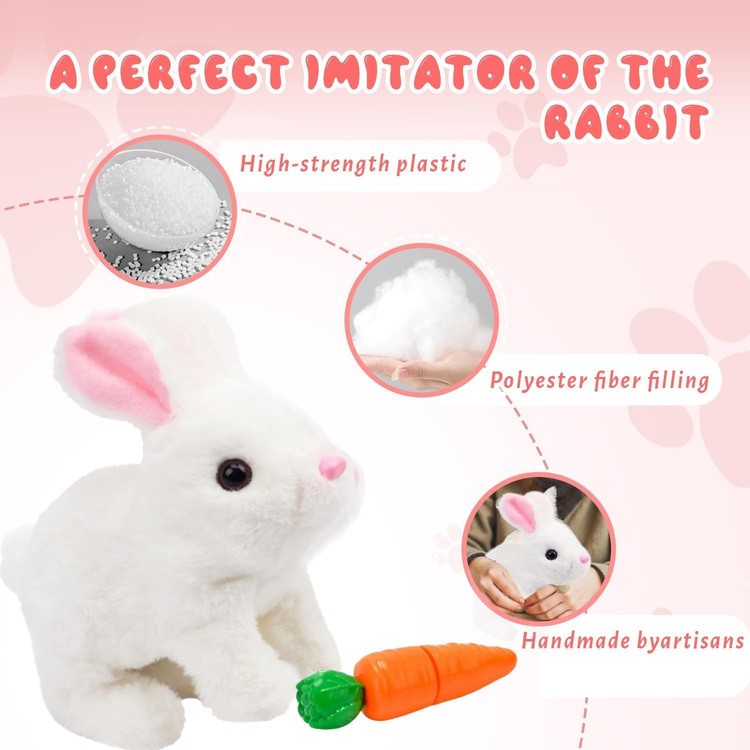 Skiennix Bunny Stuffed Animal Plush - Interactive Hopping Toy with Sounds & Movements | Brown & White