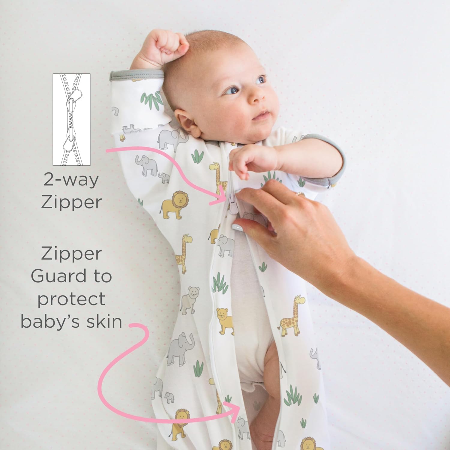 On Safari Amazing Baby Transitional Swaddle Sack - Arms Up Sleeves & Mitten Cuffs, Small 0-3 Months