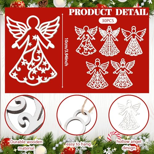 Syhood 30 pcs Wooden Angel Christmas Ornaments - Rustic Holiday Tree Decor