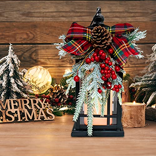 YuQi 14" Black Metal Christmas Lantern w/ LED Candle - Middle Variation (Fall Harvest Thanksgiving)