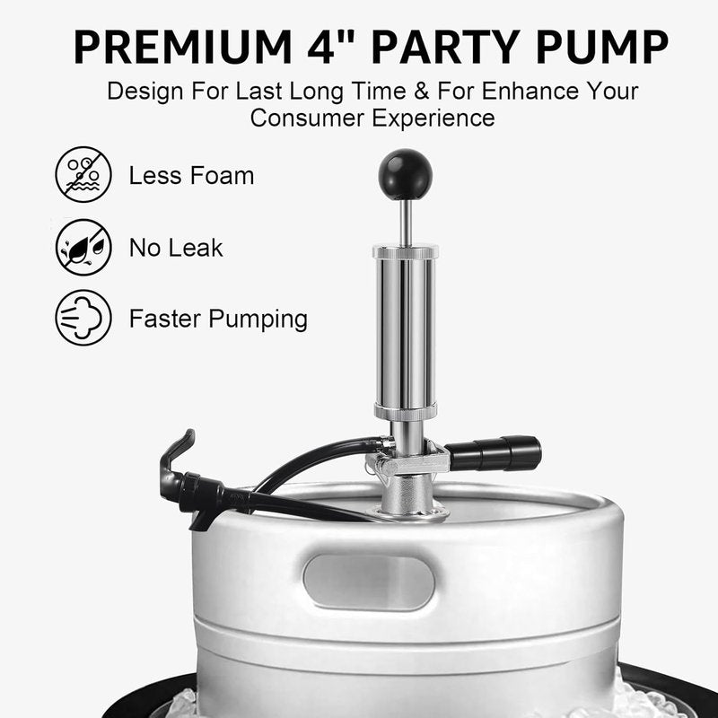 Beer Keg Tap Keg Hand Pump D System Keg Tap 4" Mini Keg Party Pump Beer Taps for Kegs US Sankey Kegs Pump with Beer Line, Portable Beer Keg Pump Draft Beer Kegs Picnic Tap Chrome Kegerator Tap Kit