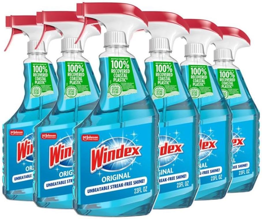 Windex Glass Cleaner Spray - Eco-Friendly 100% Recycled Plastic | Original Blue Scent, 23 Fl Oz (Pack of 6)