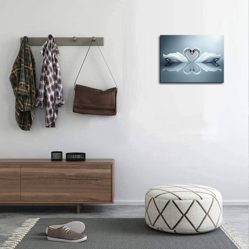 Large Elegant Swan Canvas Wall Art Framed Painting Print Love Animals Artwork Aesthetic Couple Wall Decor Bedroom Office Living Room Wedding Decor Gift (Swans, 24x48 inch)