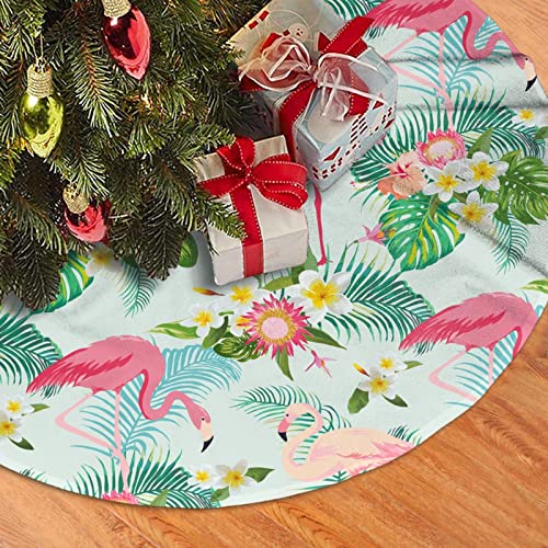 30in Flamingo Christmas Tree Skirt with Palm Leaves – Pink Tropical FX, B TREE