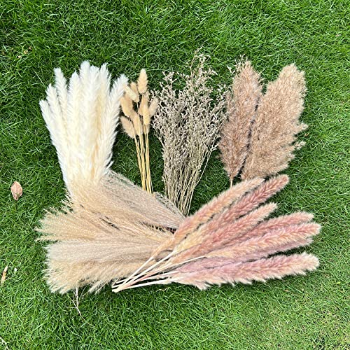100 Pcs Natural Dried Pampas Grass & Bunny Tails Set - 17 Inch Boho Decor